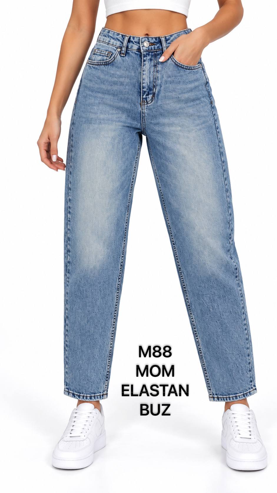 ELASTAN MOM DENİM PANTOLON görsel 5